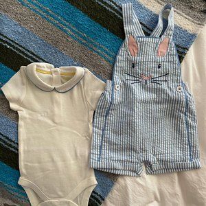 Mini Boden Bunny Overalls + Onesie NWT 6-9 months